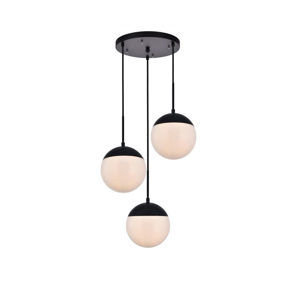 Eclipse 3 Lights Black Pendant With Frosted White Glass. Picture 1