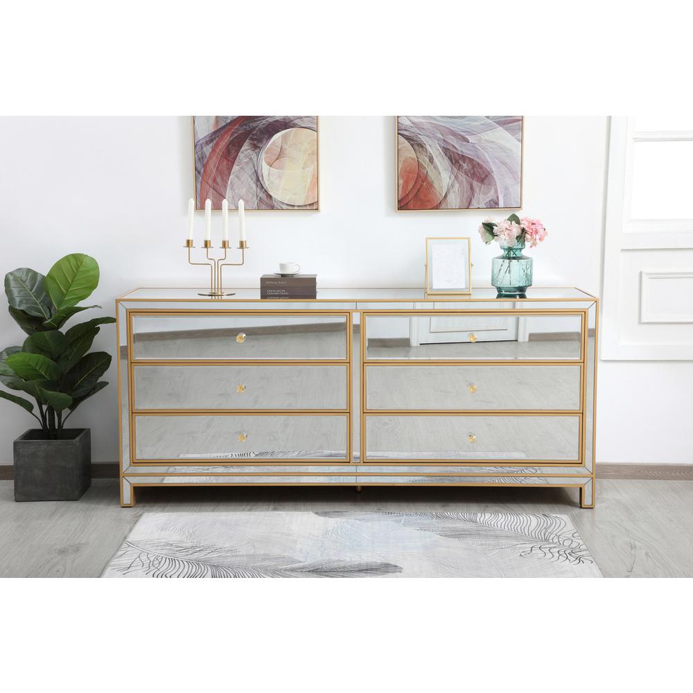 Reflexion 72 in. mirrored six drawer chest in gold. Picture 11