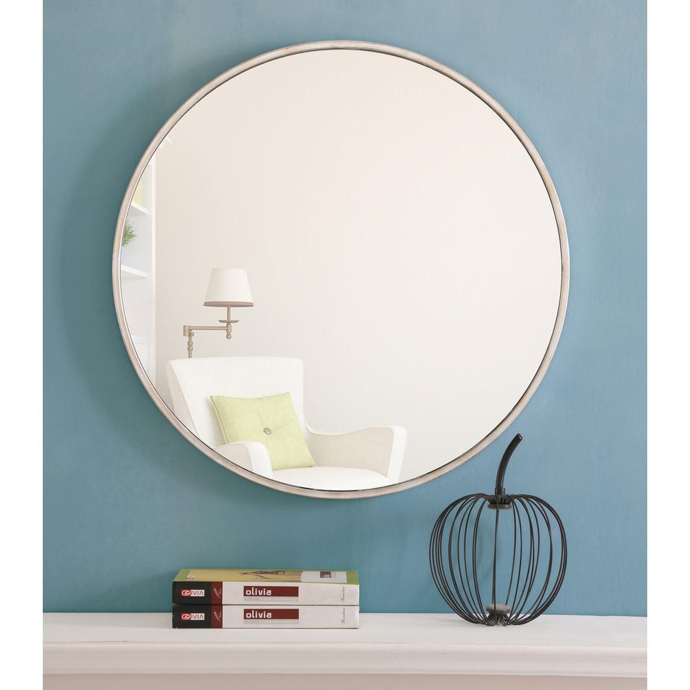 Metal frame Round Mirror 24 inch Silver finish. Picture 9