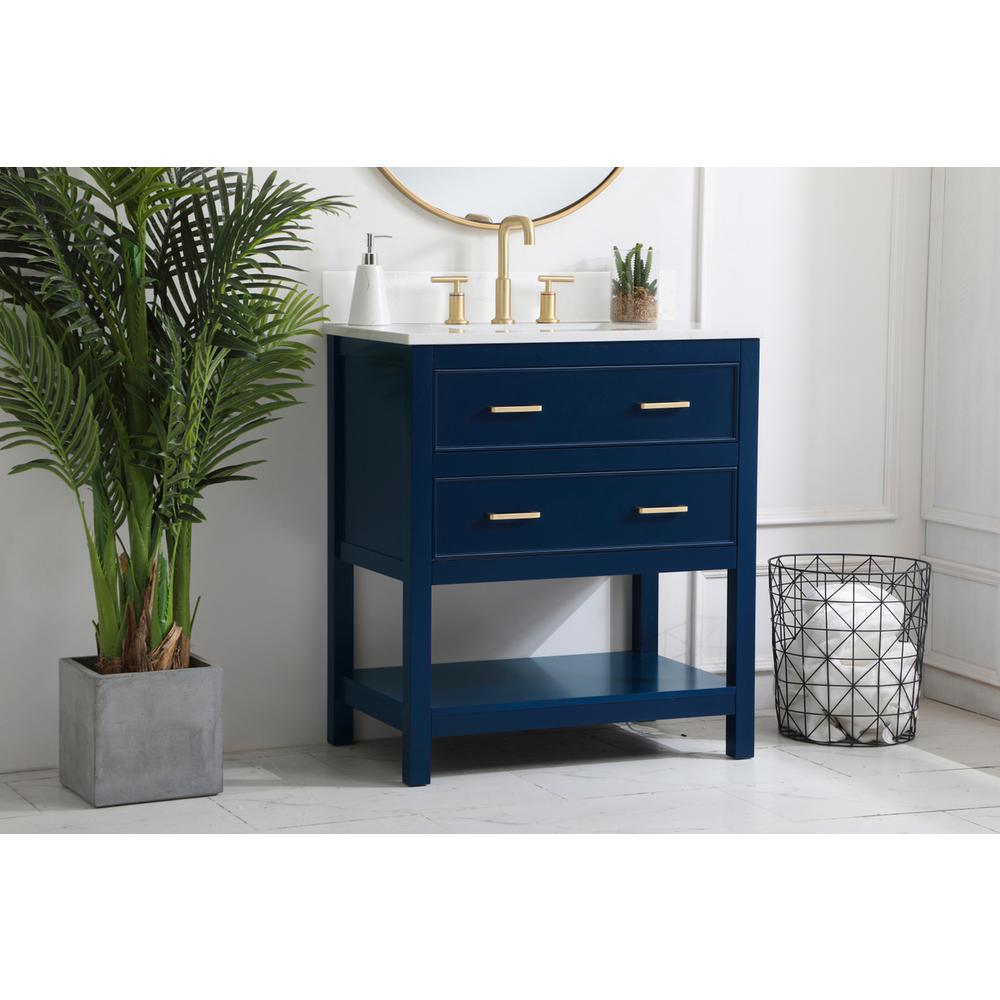 30 inch Single Bathroom Vanity in Blue with Backsplash. Picture 2