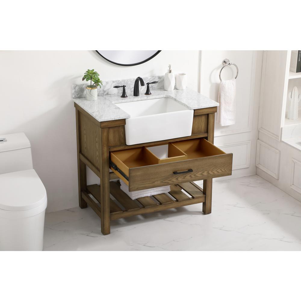 36 inch Single bathroom vanity in driftwood with backsplash. Picture 3