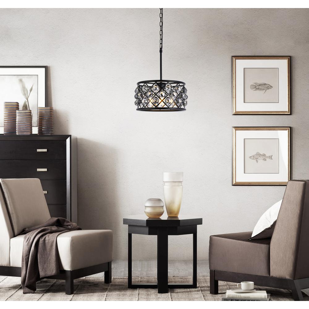 Madison 4 light Matte Black Pendant Silver Shade (Grey) Royal Cut Crystal. Picture 7