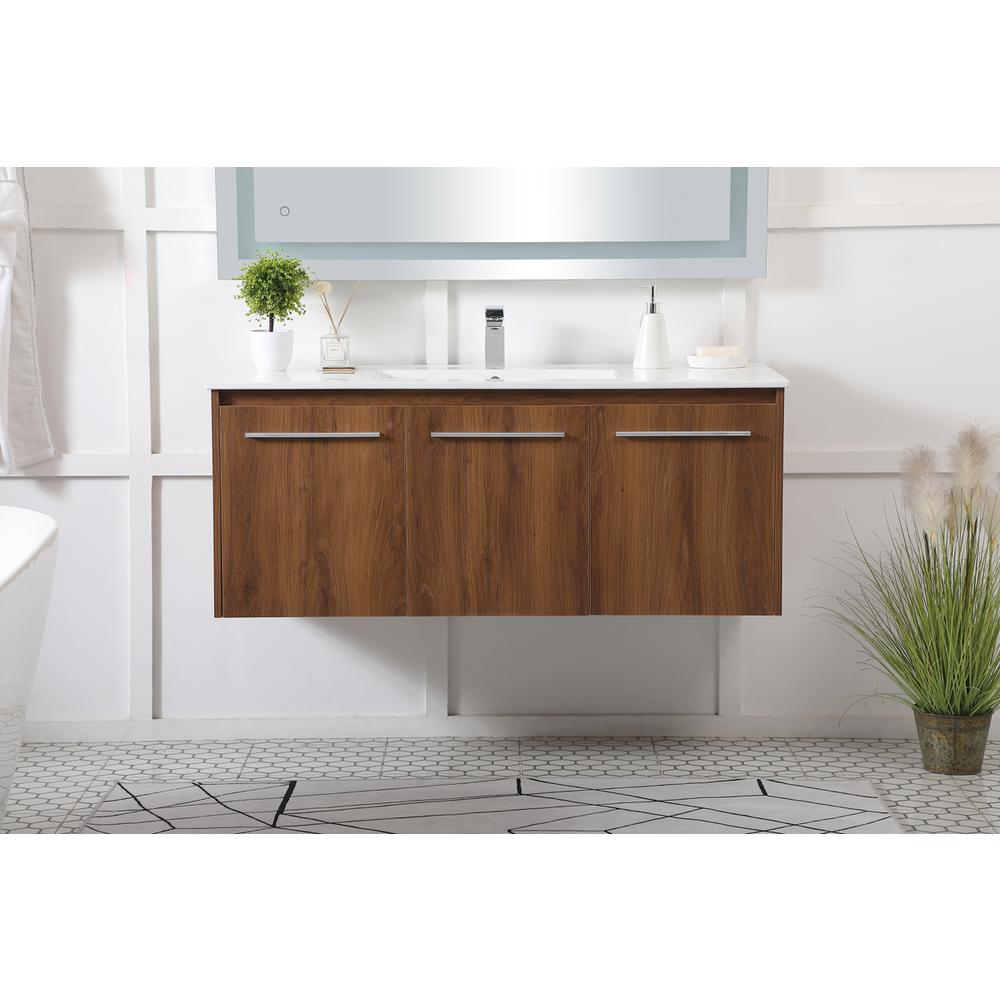 48 inch  Single Bathroom Floating Vanity in Walnut Brown. Picture 14
