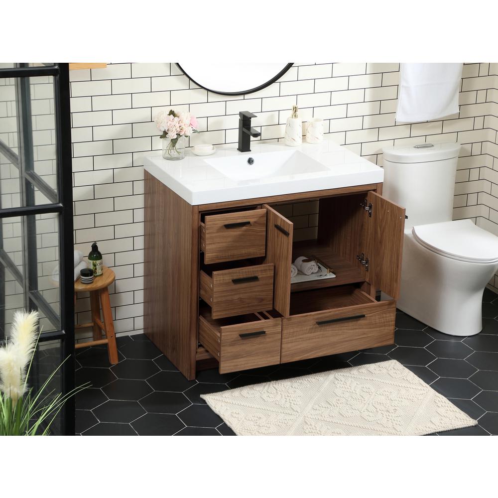 36 inch Single bathroom vanity in walnut brown. Picture 3