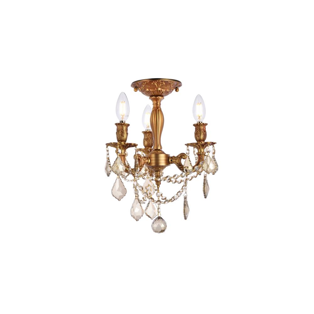 Rosalia 3 light French Gold Flush Mount Golden Teak (Smoky) Royal Cut Crystal. Picture 1