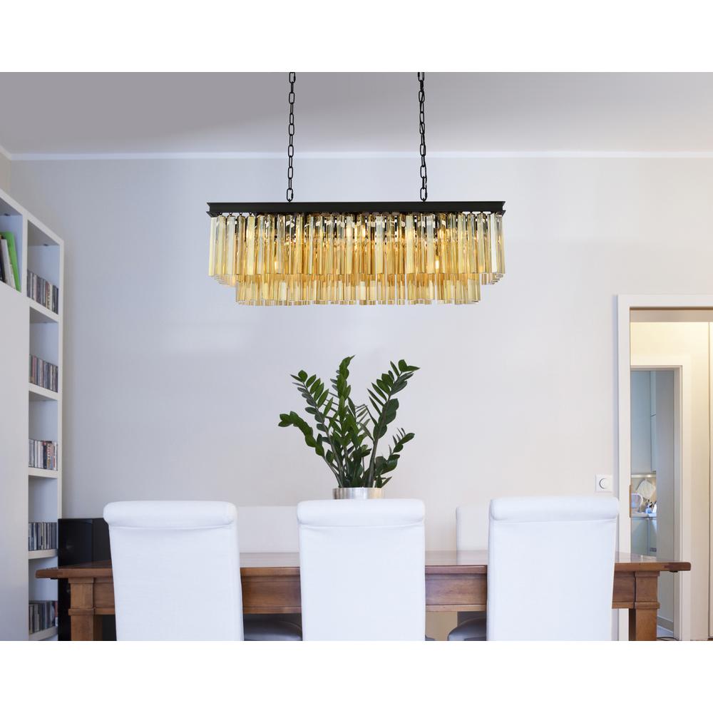 Sydney 12 light Matte Black Chandelier Golden Teak (Smoky) Royal Cut Crystal. Picture 8