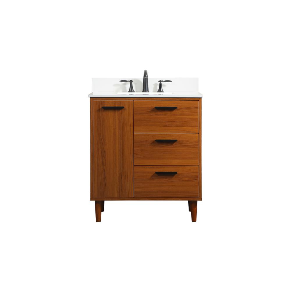 30 inch bathroom vanity in Teak with backsplash. Picture 1
