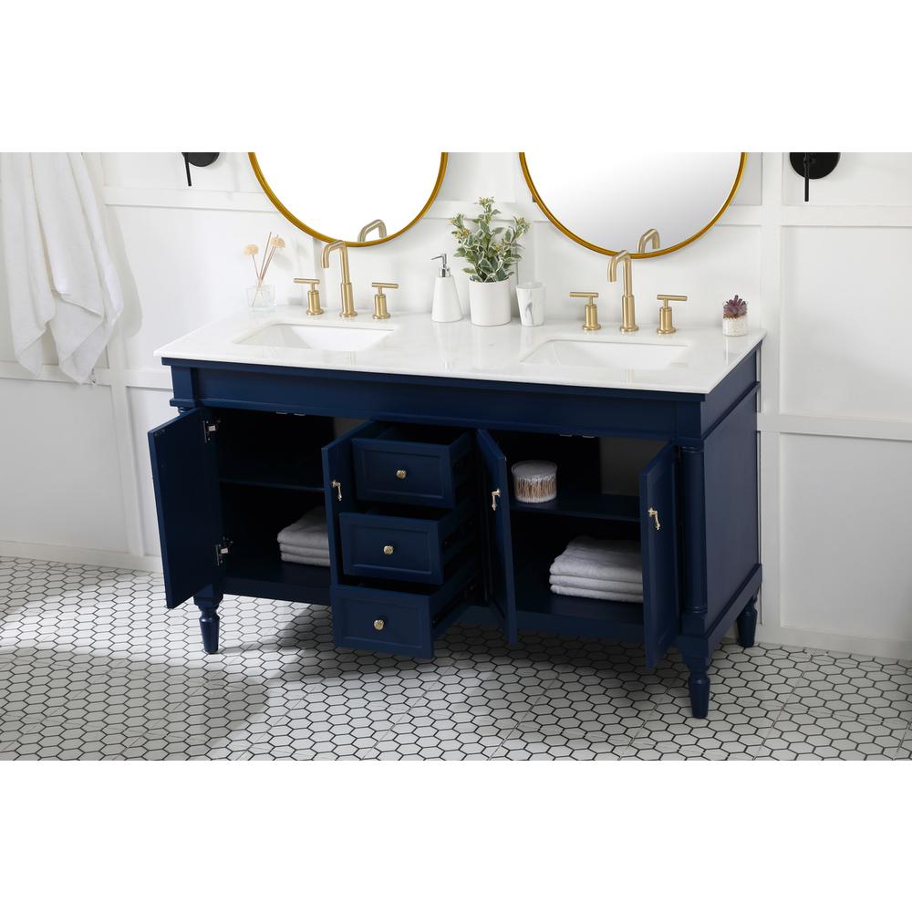 60 inch double bathroom vanity in blue. Picture 3
