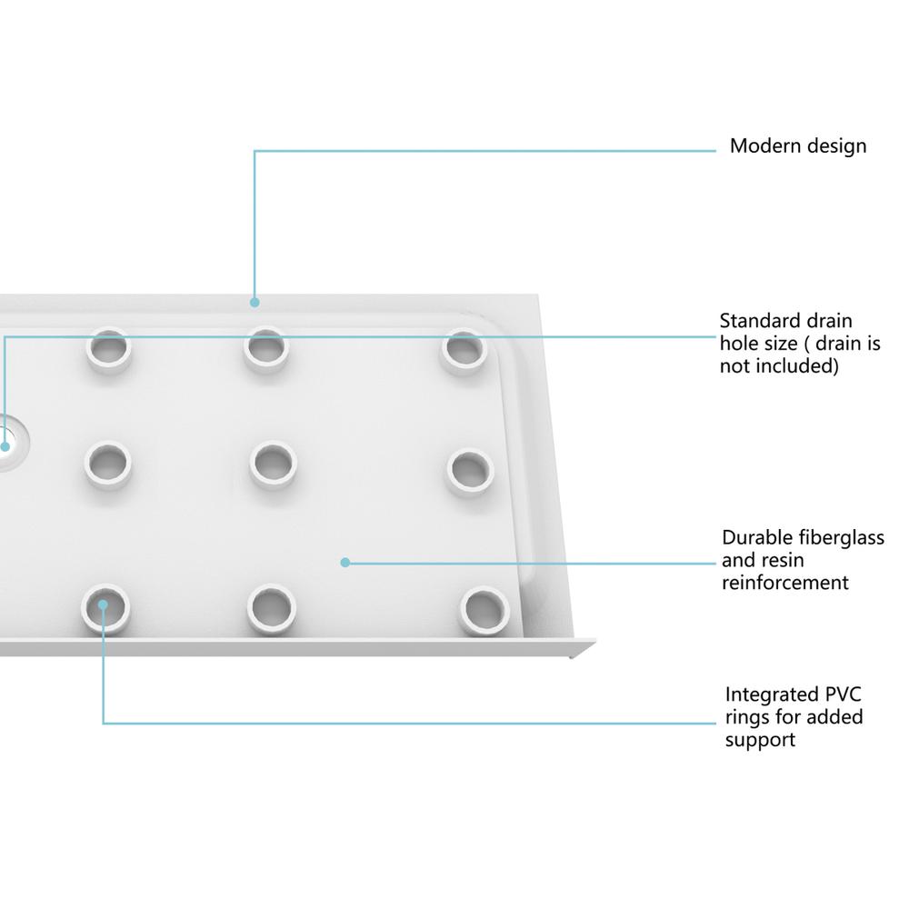 60x36 inch Single threshold shower tray right drain in glossy white. Picture 9