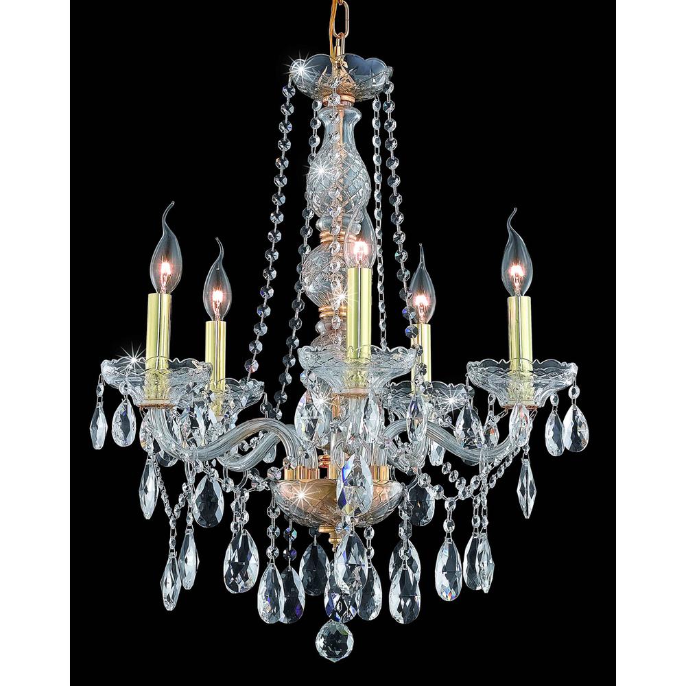 Verona 5 light Gold Chandelier Clear Royal Cut Crystal. Picture 1