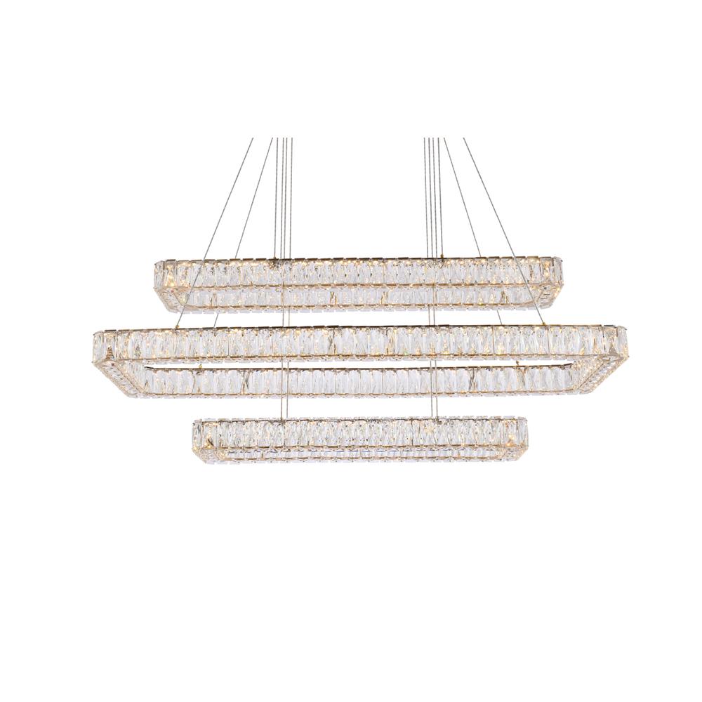 Monroe 50 inch LED triple rectangle pendant in gold. Picture 2