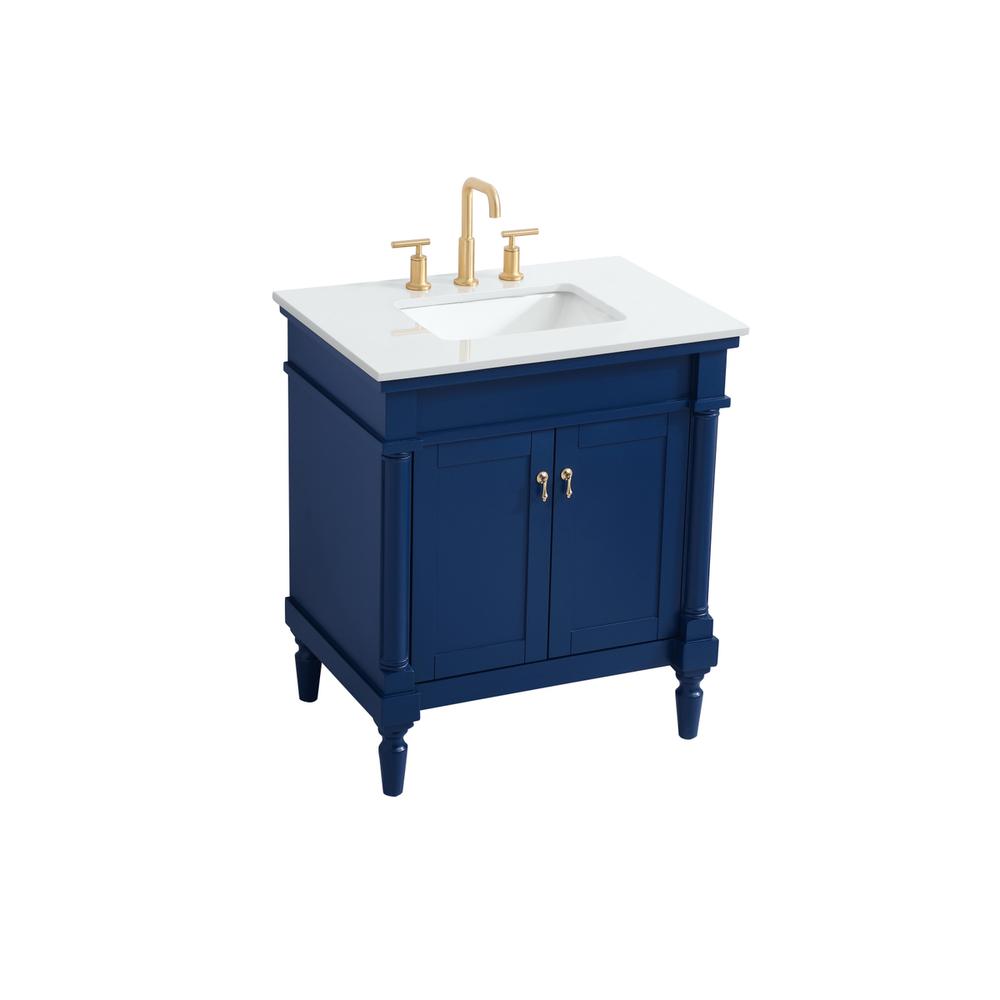 30 inch Single Bathroom vanity in Blue with ivory white engineered marble. Picture 8