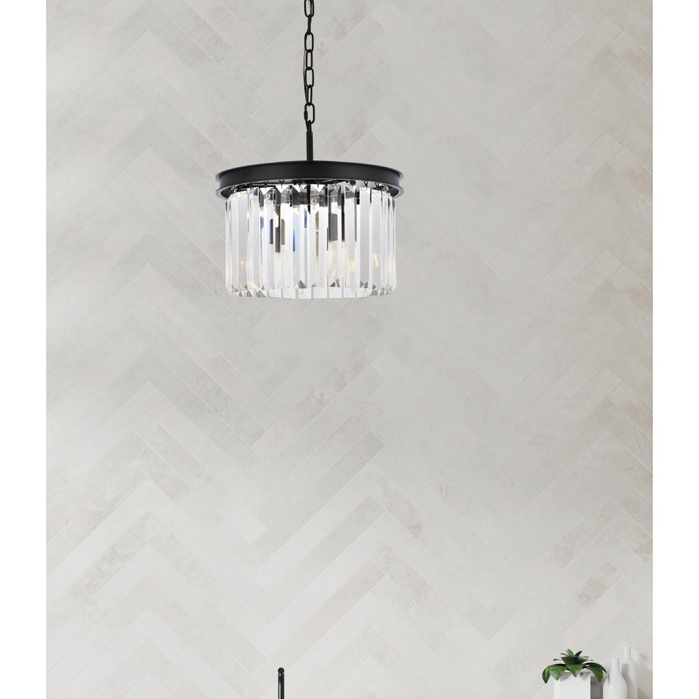 Sydney 3 light Matte Black Pendant Clear Royal Cut Crystal. Picture 8