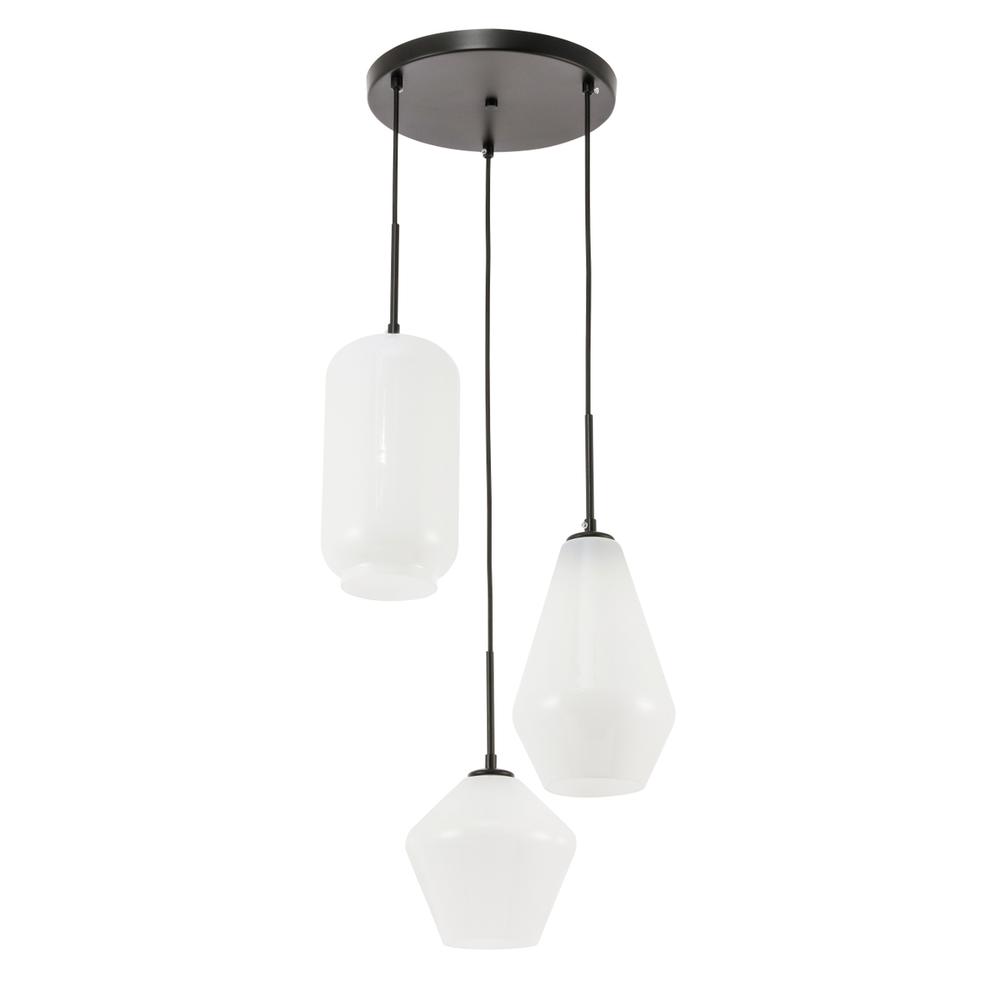 Gene 3 light Black and Frosted white glass pendant. Picture 8