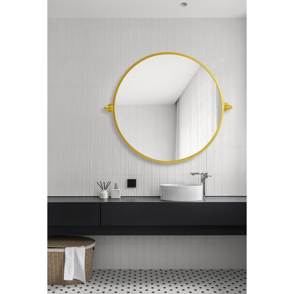 Round pivot mirror 24 inch in gold. Picture 8