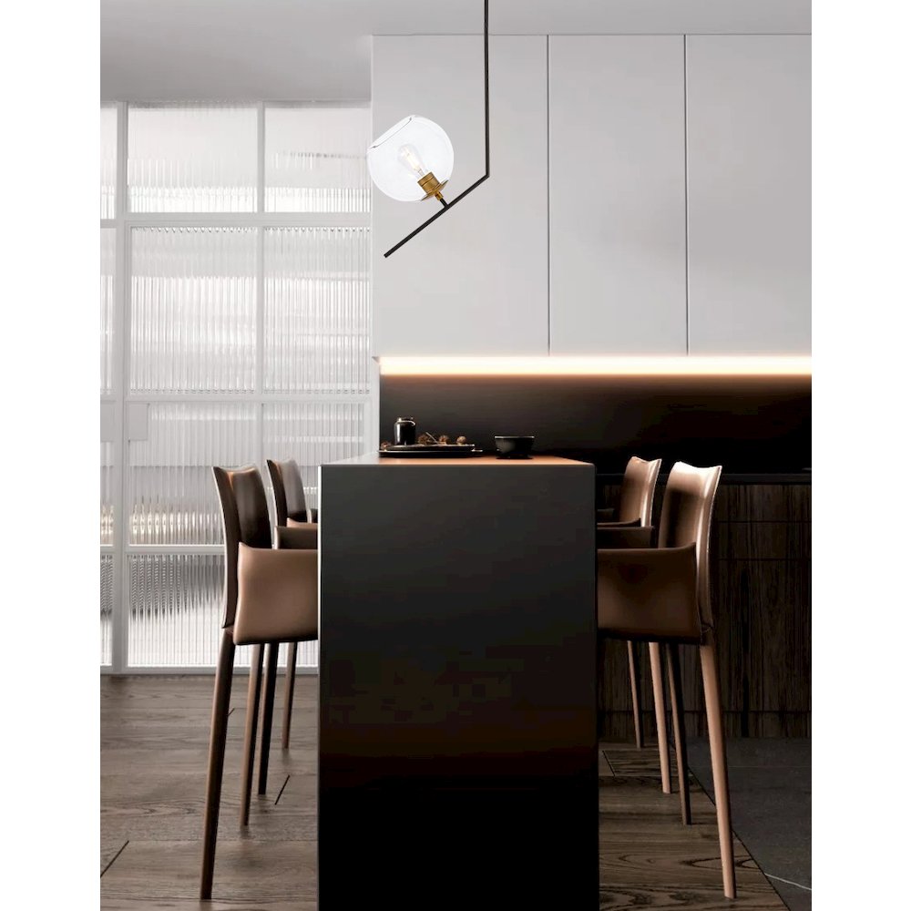 Ryland 1 Light Black And Brass And Clear Glass Pendant. Picture 2