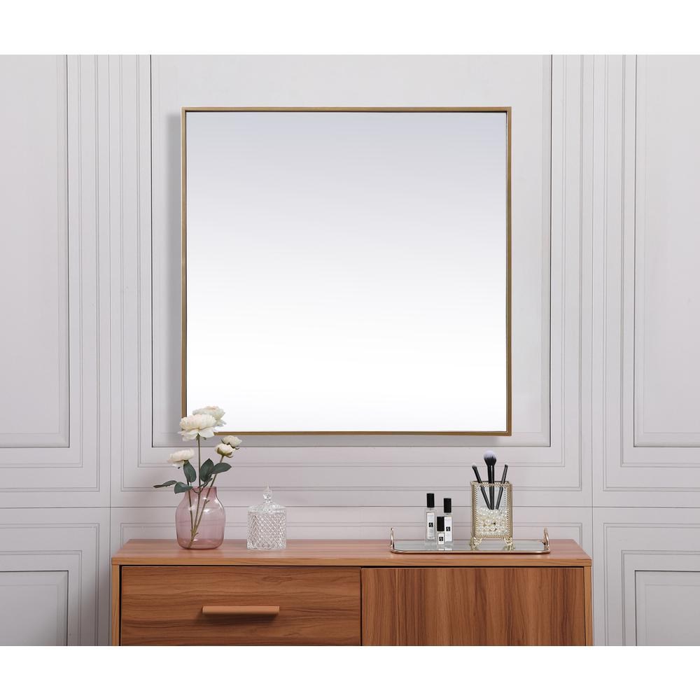 Metal Frame Square Mirror 30 inch in Brass. Picture 3