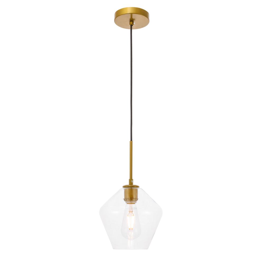 Gene 1 light Brass and Clear glass pendant. Picture 1
