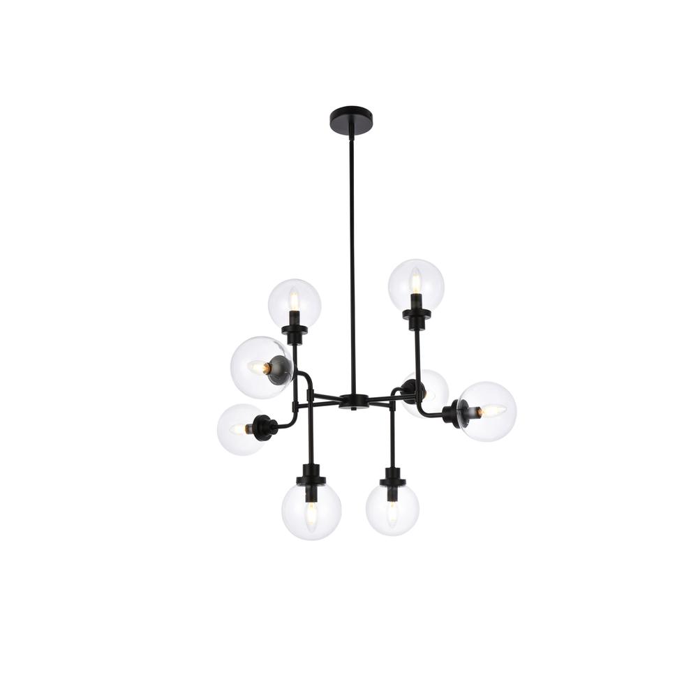 Hanson 8 lights pendant in black with clear shade. Picture 1