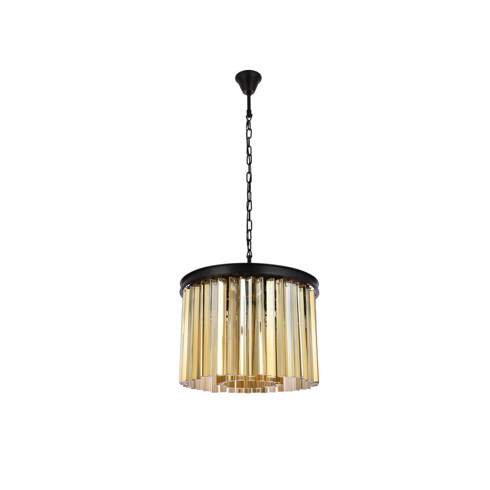 Sydney 6 light Matte Black Pendant Golden Teak (Smoky) Royal Cut Crystal. Picture 6