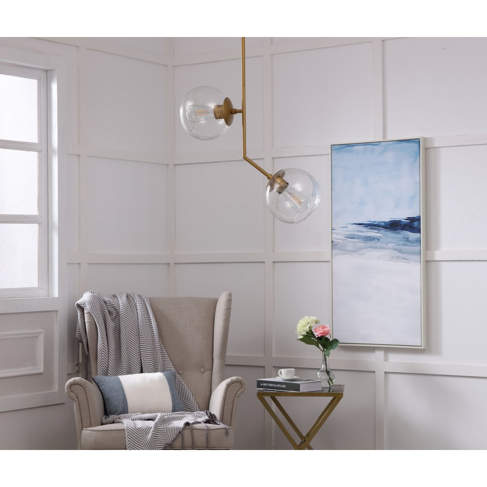 Ryland 2 Light Brass And Clear Glass Pendant. Picture 16