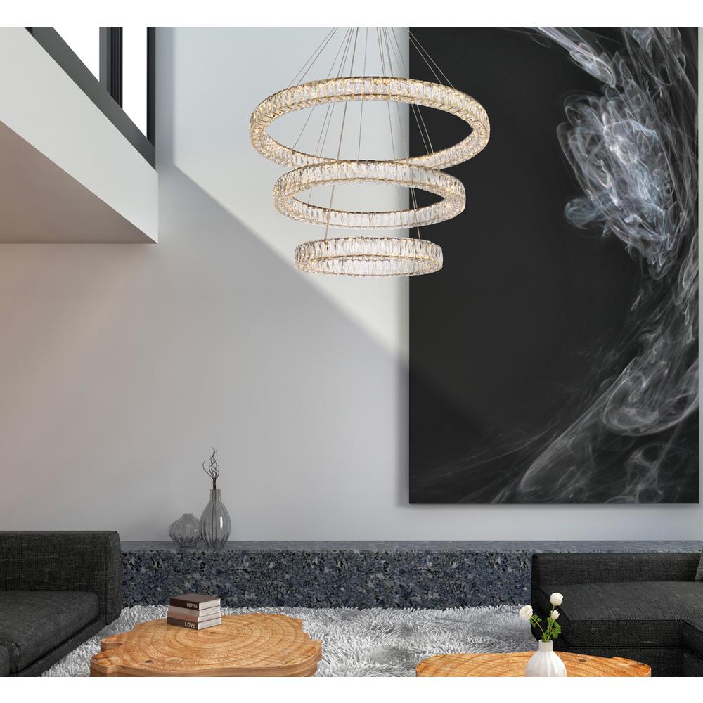 Monroe 41 inch LED triple ring chandelier in gold. Picture 7