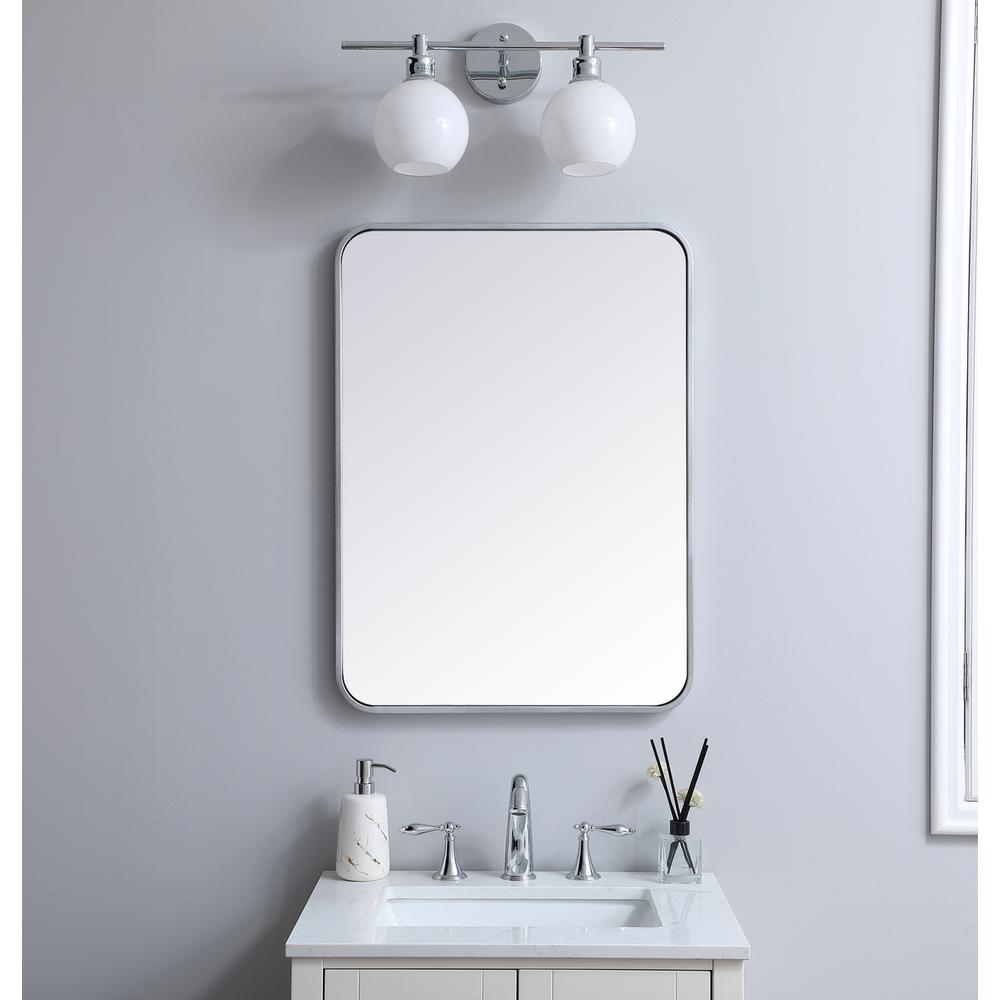 Soft corner metal rectangular mirror 22x30 inch in Silver. Picture 9