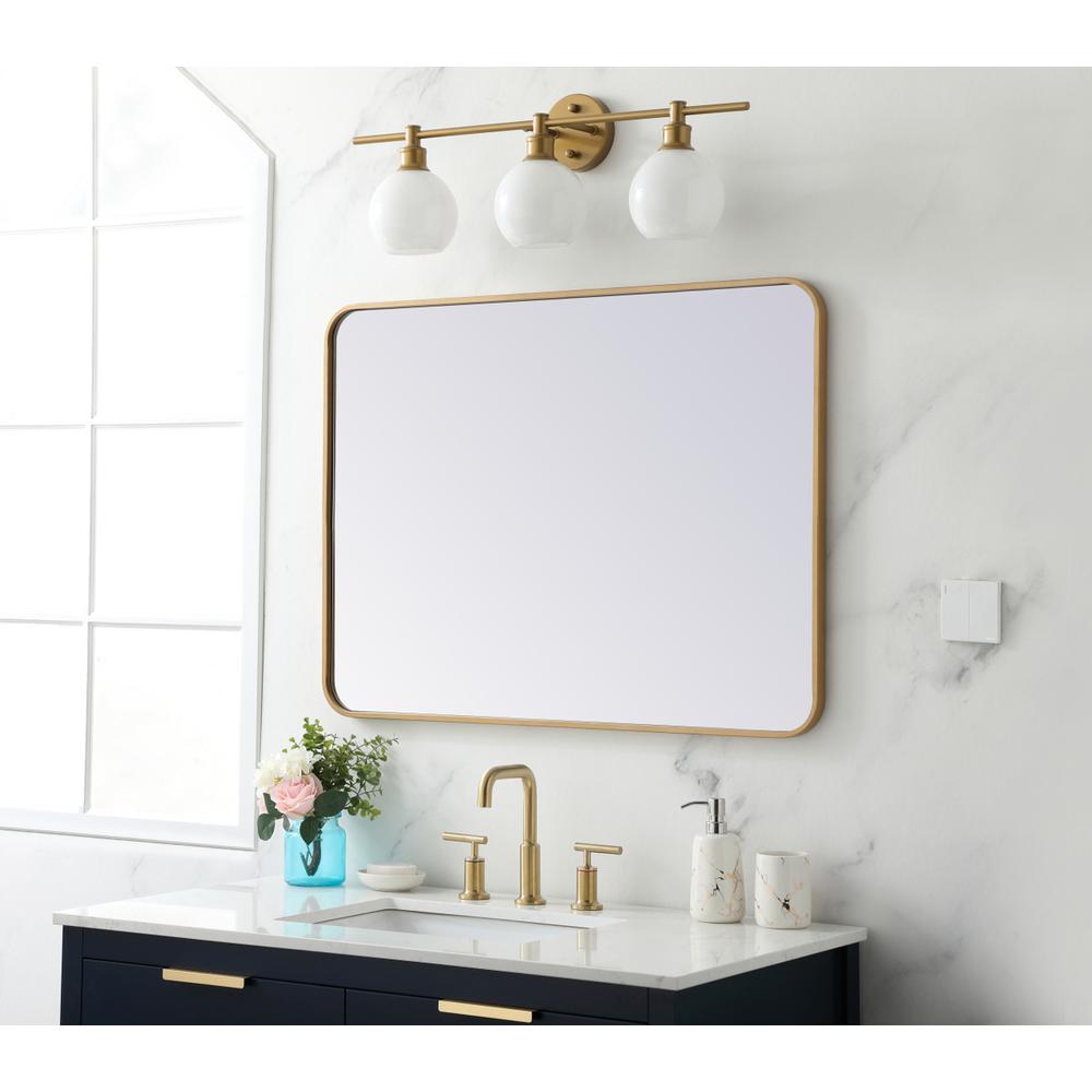 Soft corner metal rectangular mirror 27x36 inch in Brass. Picture 2