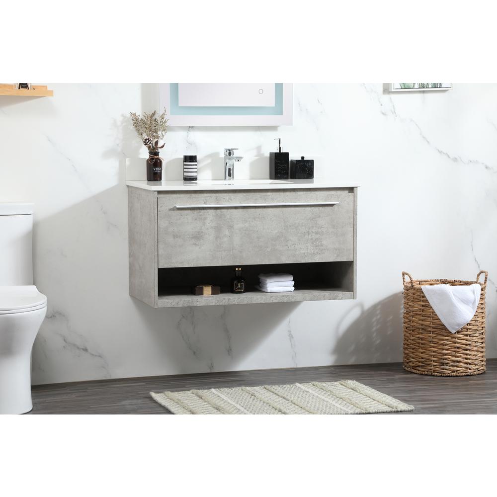 36 inch Single bathroom vanity in concrete grey with backsplash. Picture 2