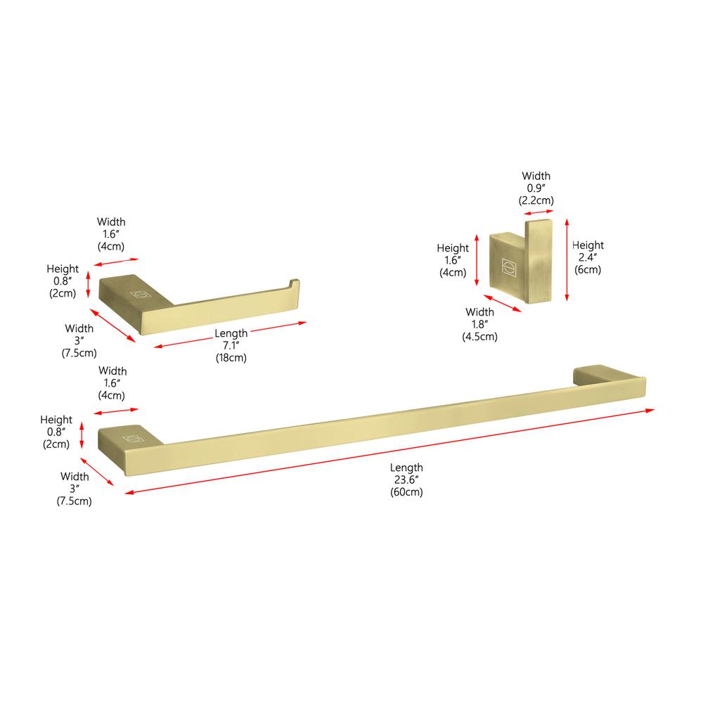 Sofia 3-Piece Bathroom Hardware Set in Brushed Gold. Picture 9
