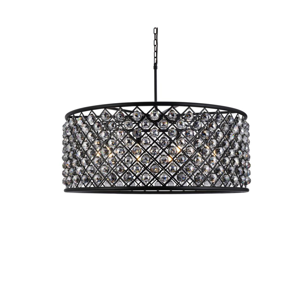 Madison 10 light Matte Black Chandelier Silver Shade (Grey) Royal Cut Crystal. Picture 2