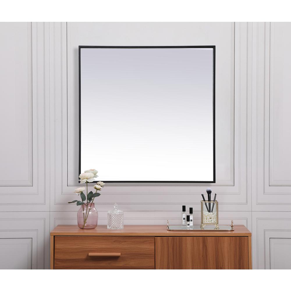 Metal Frame Square Mirror 30 inch in Black. Picture 3