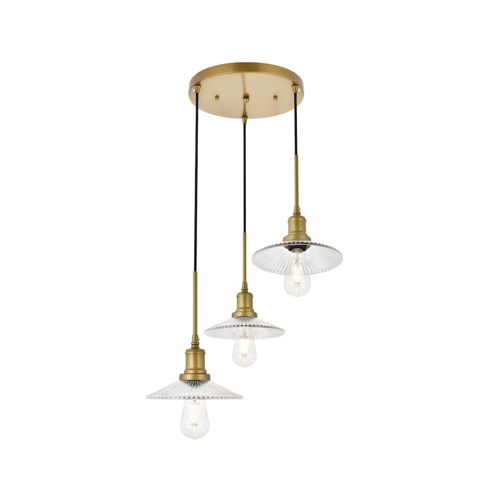 Waltz 3 Light Brass Pendant. Picture 7