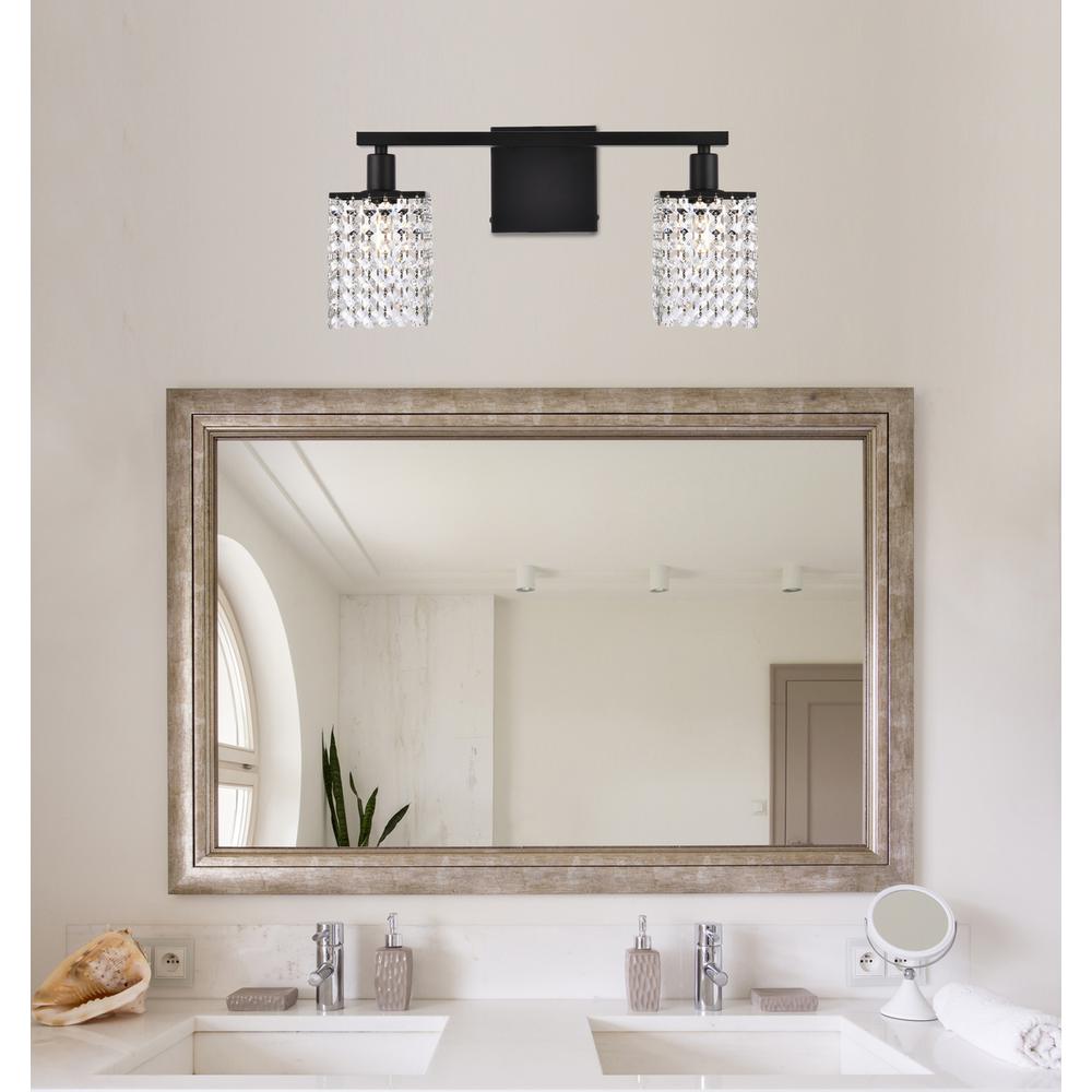 Phineas 2 lights bath sconce in black with clear crystals. Picture 7