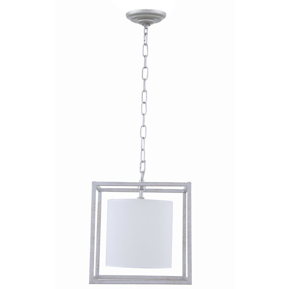 Mirin 1 Light Vintage Silver And White Shade Pendant. Picture 3
