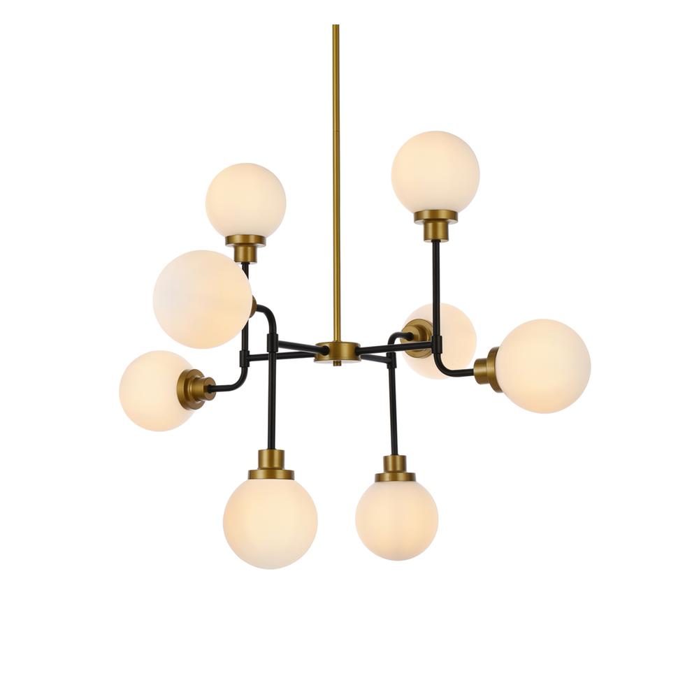 Hanson 8 lights pendant in black with brass with frosted shade. Picture 2