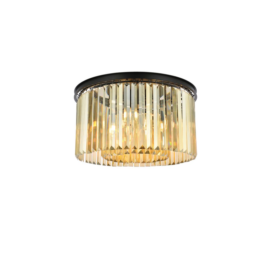 Sydney 8 light Matte Black Flush Mount Golden Teak (Smoky) Royal Cut Crystal. Picture 1