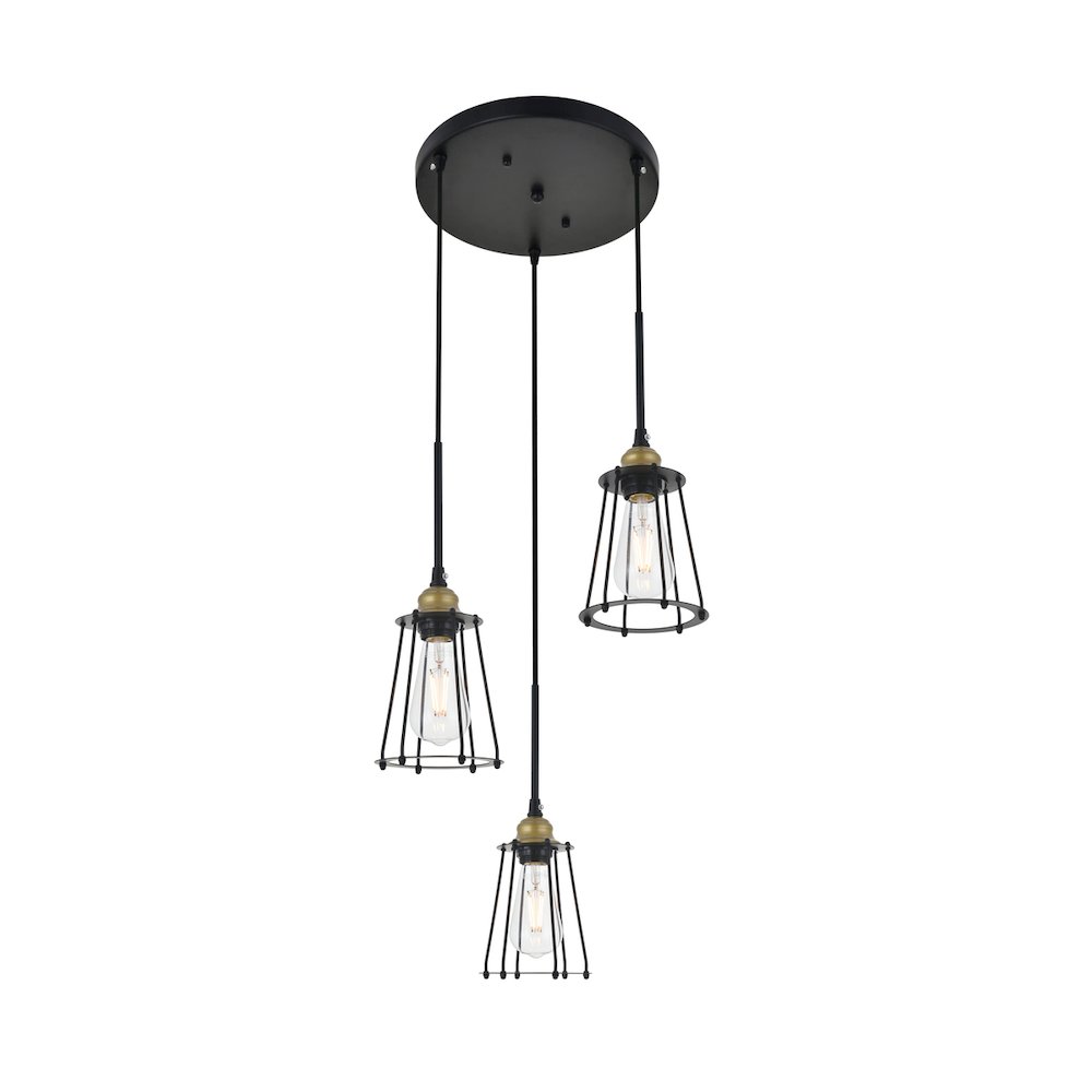 Auspice 3 Light Brass And Black Pendant. Picture 6