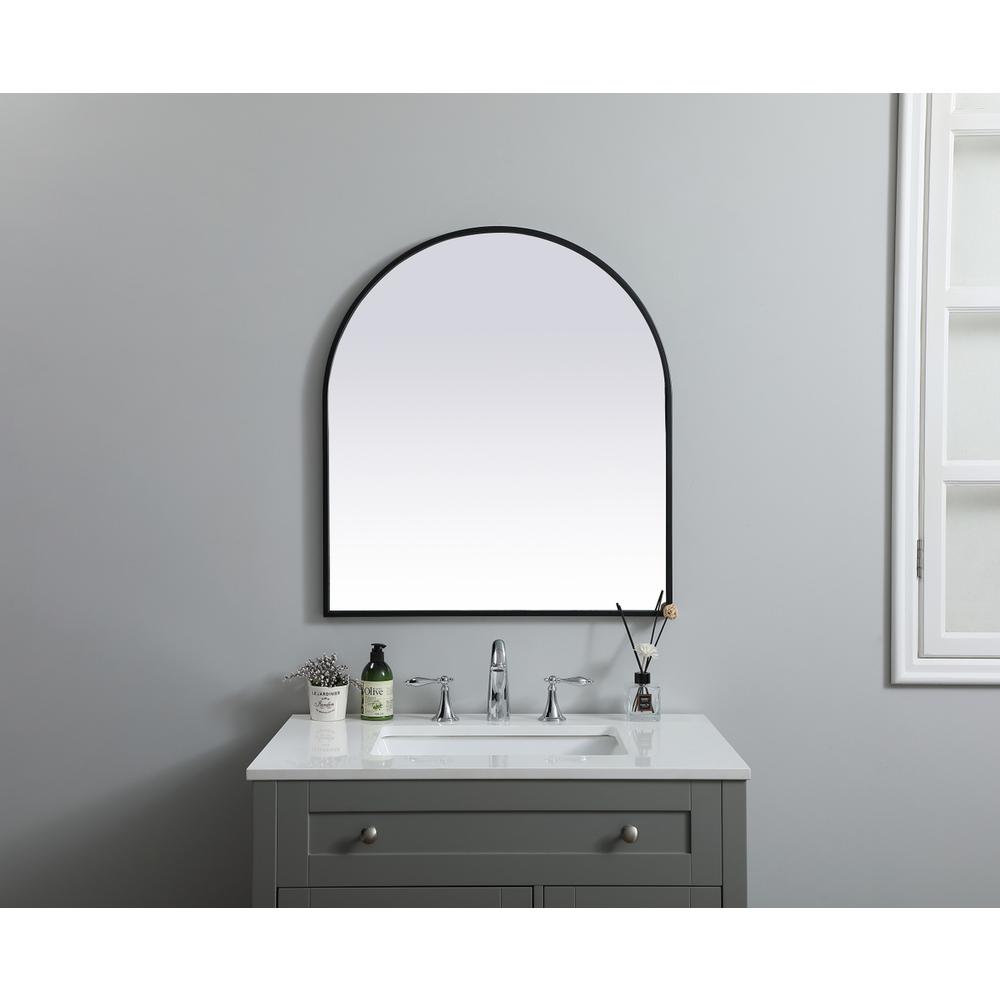 Metal Frame Arch Mirror 27x30 Inch in Black. Picture 9