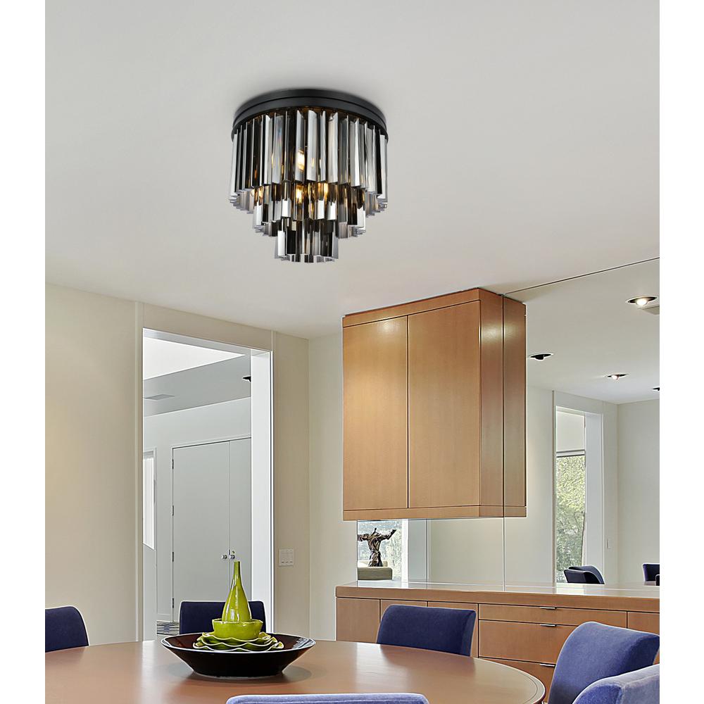 Sydney 9 light Matte Black Flush Mount Silver Shade (Grey) Royal Cut Crystal. Picture 8