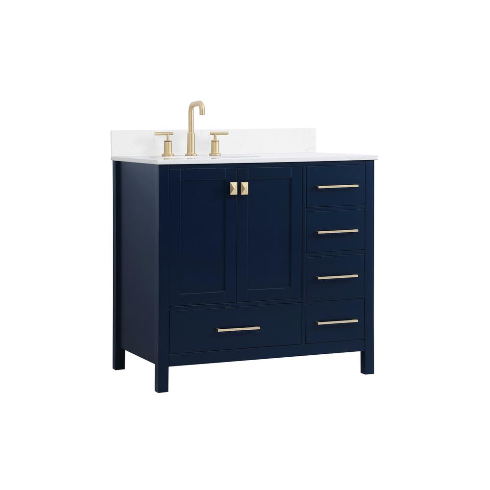 36 inch Single Bathroom Vanity in Blue with Backsplash. Picture 7