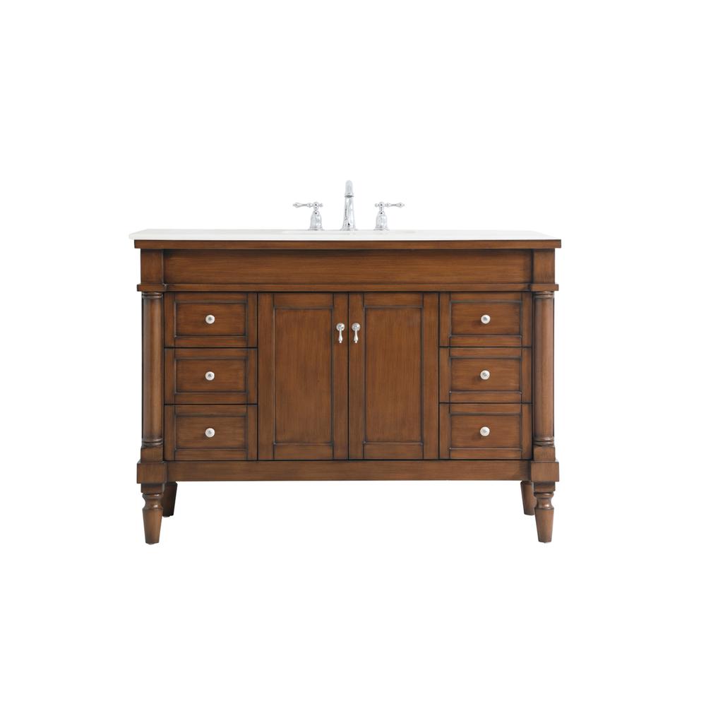 48 inch Single Bathroom vanity in Walnut with ivory white engineered marble. Picture 1