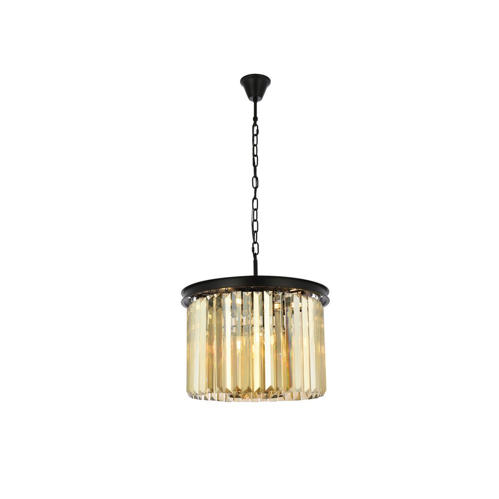 Sydney 6 light Matte Black Pendant Golden Teak (Smoky) Royal Cut Crystal. Picture 1