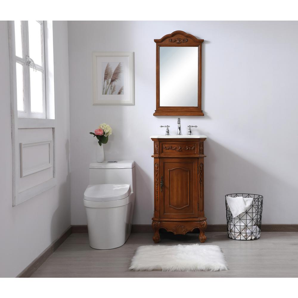 19 inch Single Bathroom vanity in teak with ivory white engineered marble. Picture 8