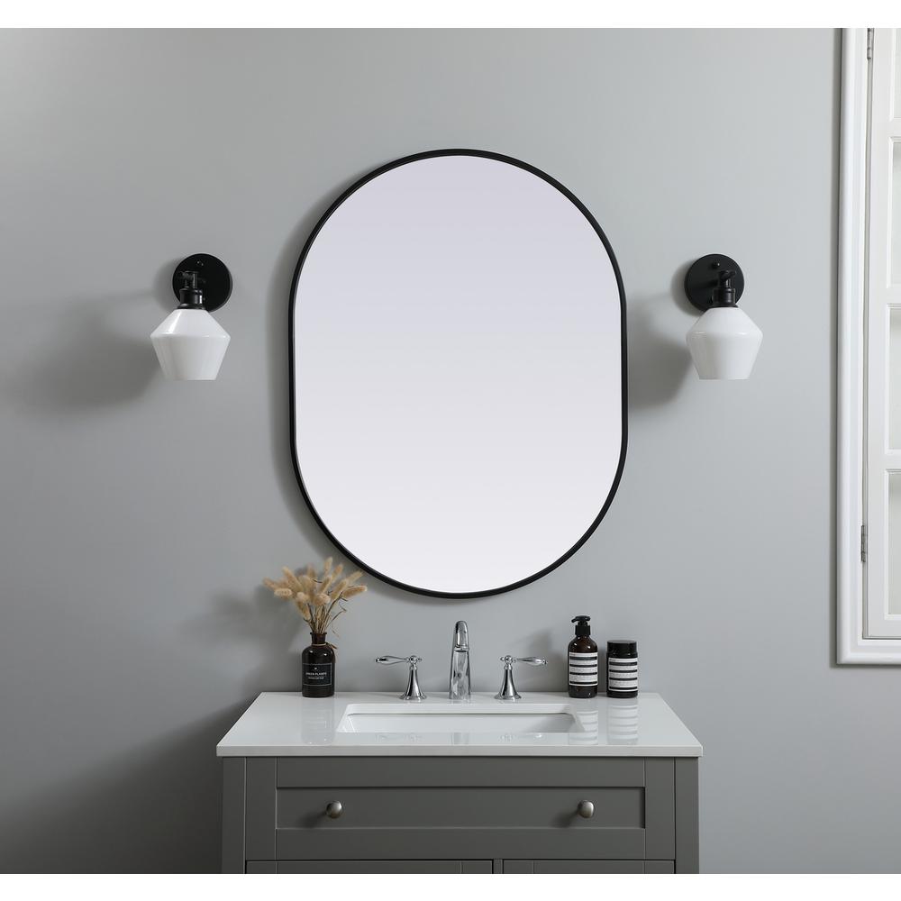 Metal Frame Oval Mirror 27x36 Inch in Black. Picture 11