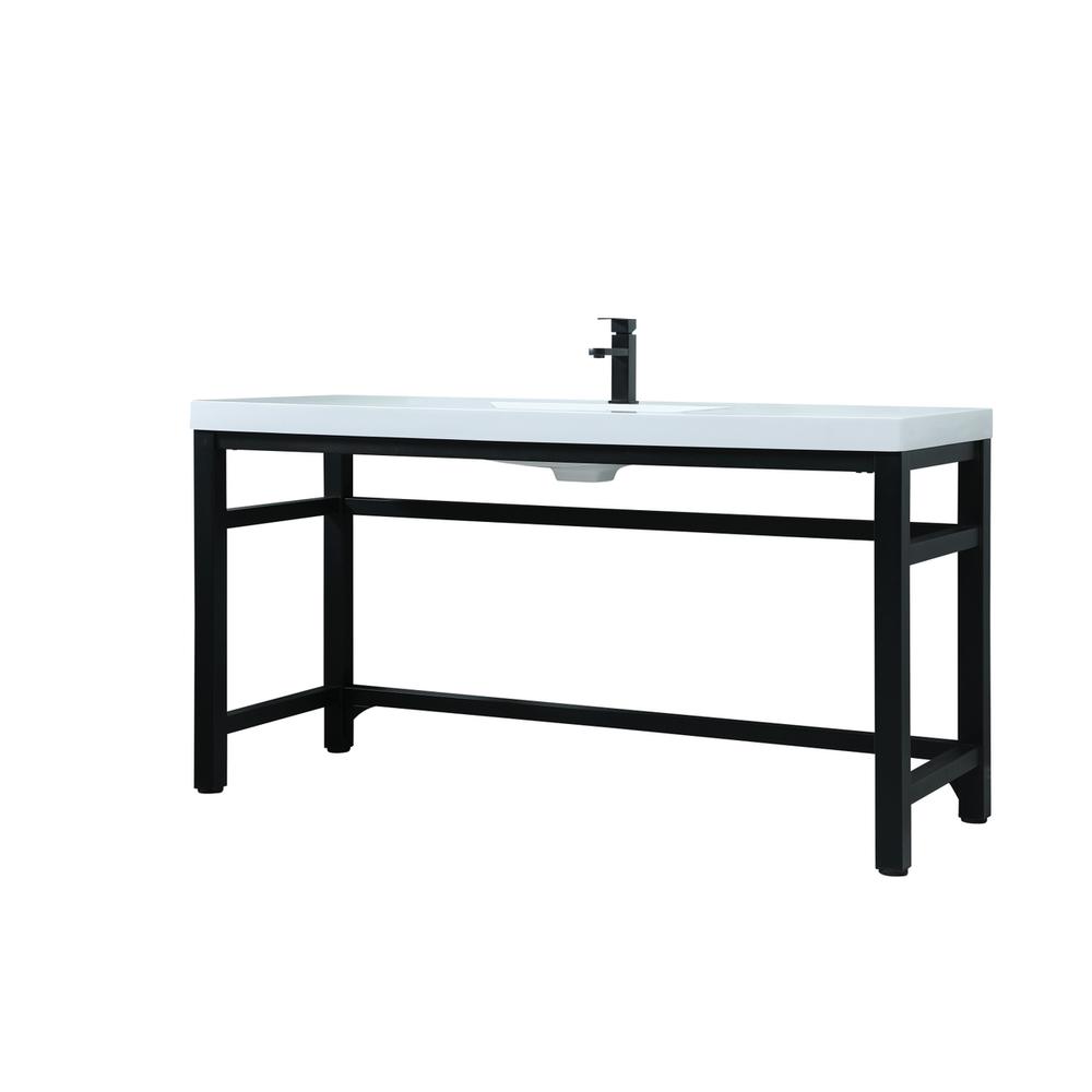 60 Inch ADA Compliant SIngle Bathroom Metal Vanity In Black. Picture 7