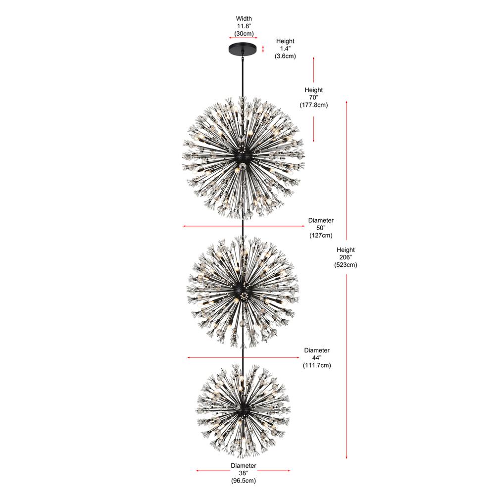 Vera 48 inch three tiers crystal starburst chandelier in black. Picture 8
