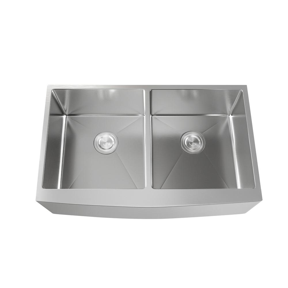 Stainless Steel farmhouse kitchen double sink L33'' x W21'' x H10". Picture 6