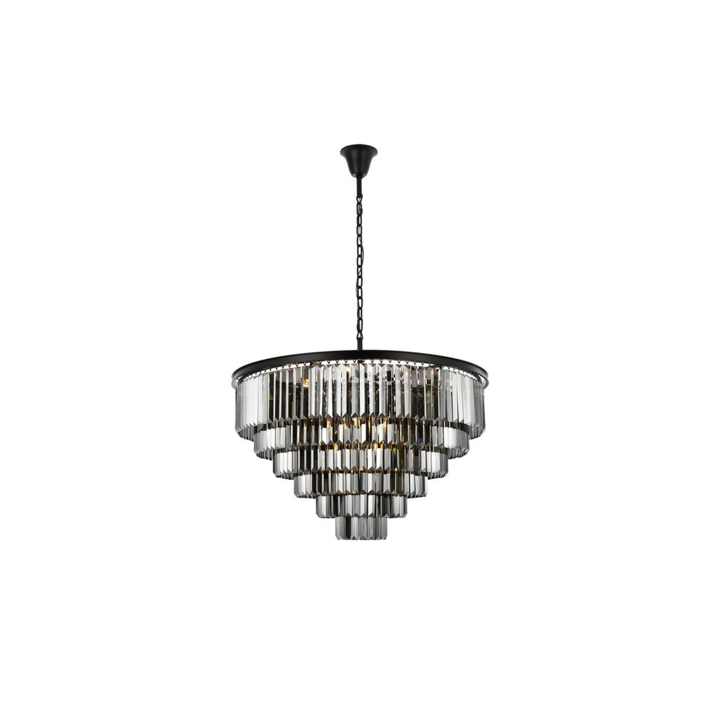 Sydney 33 light Matte Black Chandelier Silver Shade (Grey) Royal Cut Crystal. Picture 1