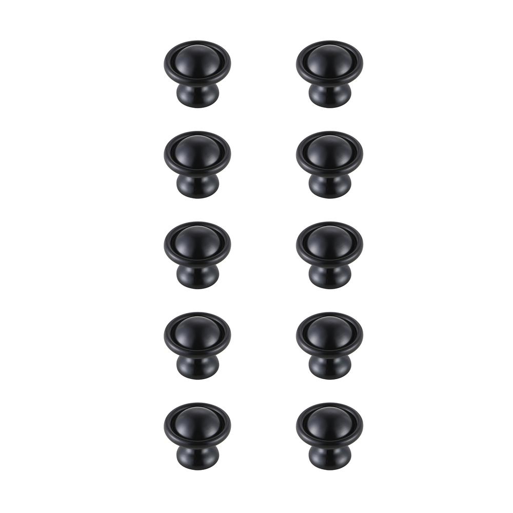 Kadea 1.2" Diameter Matte Black Mushroom Knob Multipack (Set of 10). Picture 1